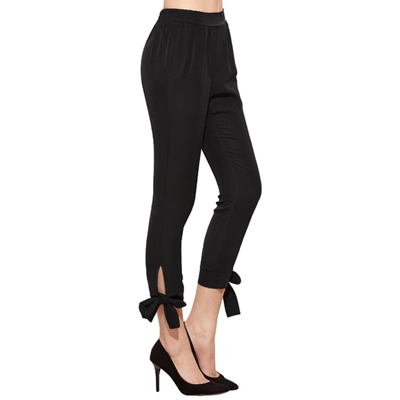 Bow Tie Cuff Slim Cropped Pants w Pockets Black - Picture 4 of 4